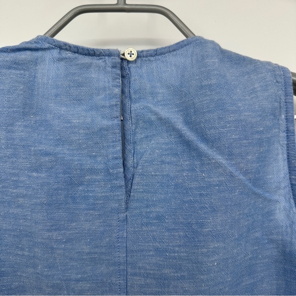 J. Crew Factory Blue Linen Blend Embroidered Sleeveless Blouse - Picture 5 of 11